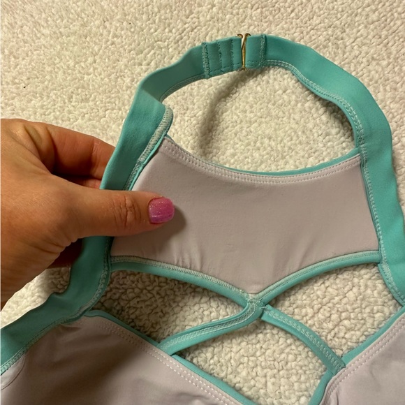 Barbella Box x Chestee “The Kandace” Sports Bra Turquoise Blue Cut Outs Swim - Picture 9 of 14